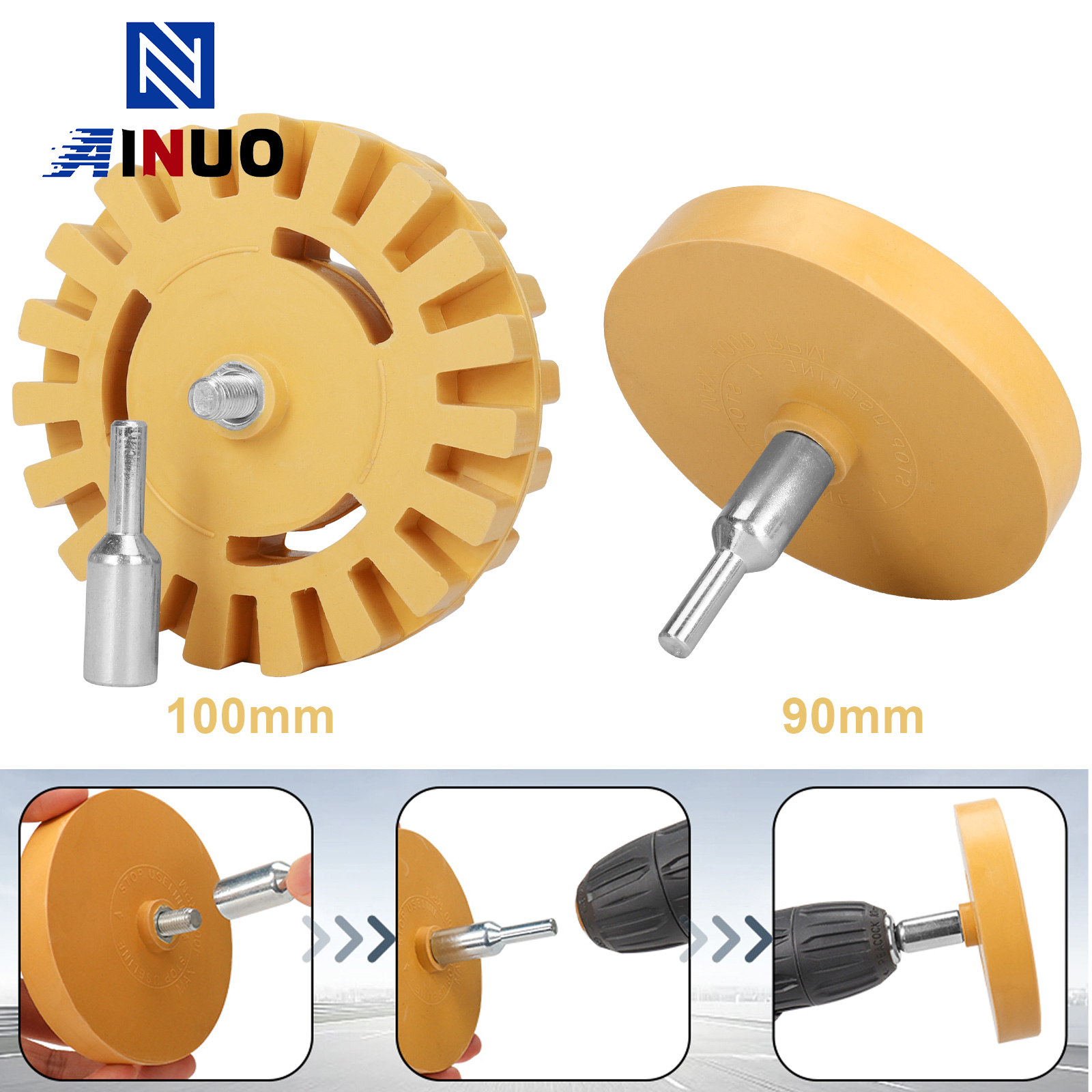 Removedor de calcomanías de coche de 3,5/4 pulgadas, disco de goma para rueda de goma para taladro eléctrico, herramienta de eliminación de pegatinas de superficie de coche rotativa, rueda de goma