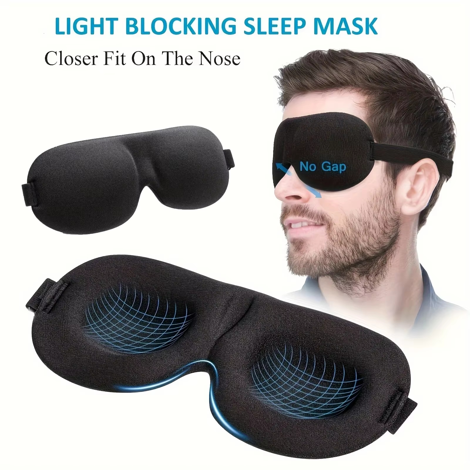 Masque de sommeil unisexe, masque oculaire 3D bloquant la lumière, en polyester confortable, idéal pour les dormeurs sur le dos et sur le côté