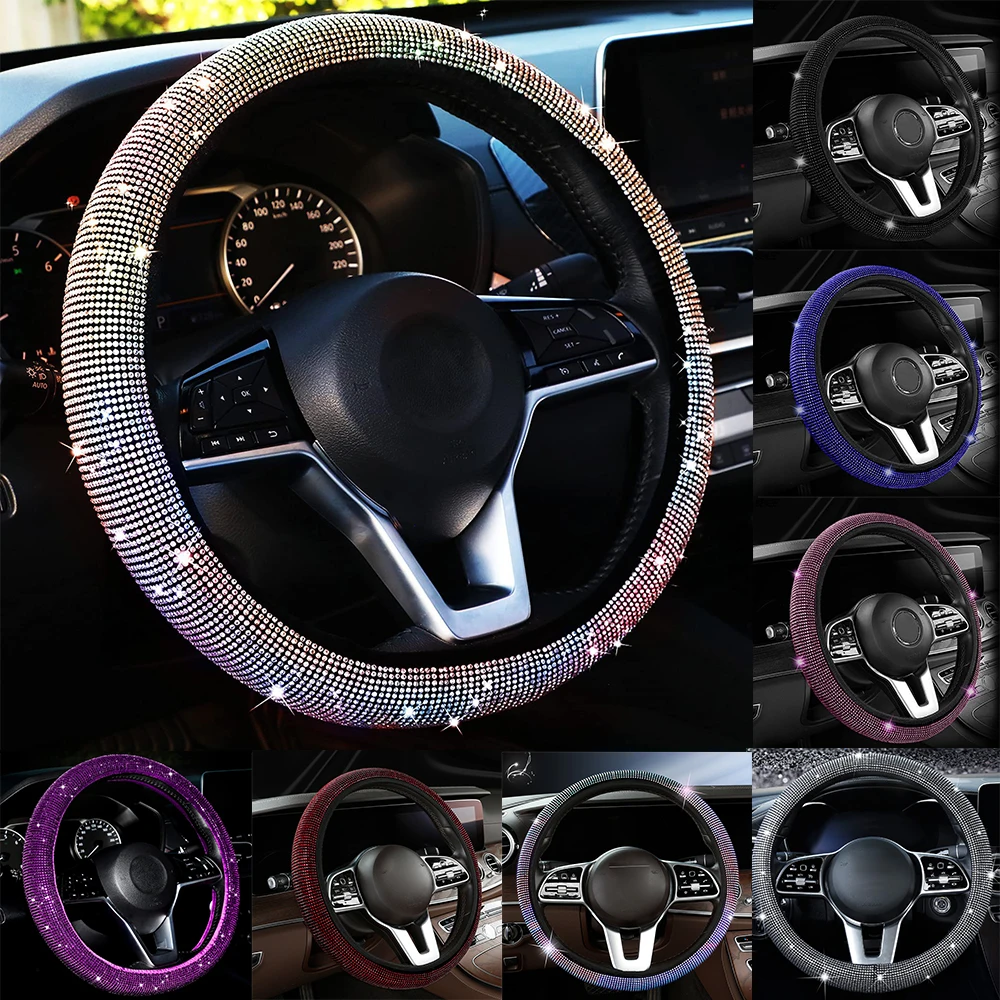 Penutup roda kemudi mobil Bling dengan kristal berlian berkilau Suv mobil berlian imitasi pelindung roda kemudi kendaraan dekorasi mobil