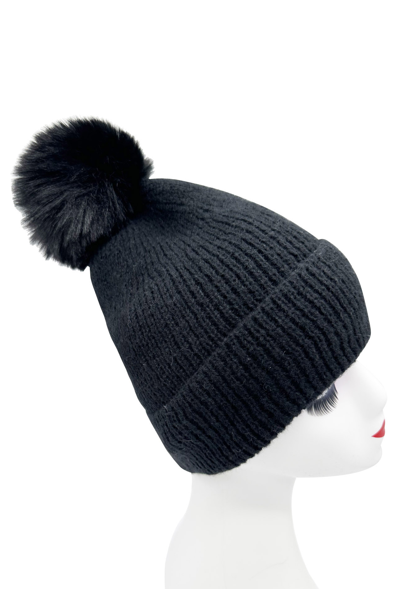 Unisex Winter Knitted Beanie Hat with Fuzzy Pom-Pom - Warm, Soft & Stylish