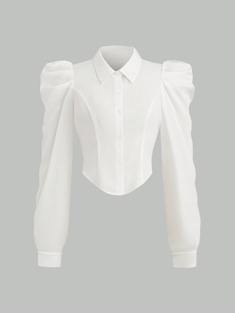 Plus size primavera/verão branco fino ajuste camisa de manga longa cor sólida elegante e versátil roupa de escritório simples e refinado