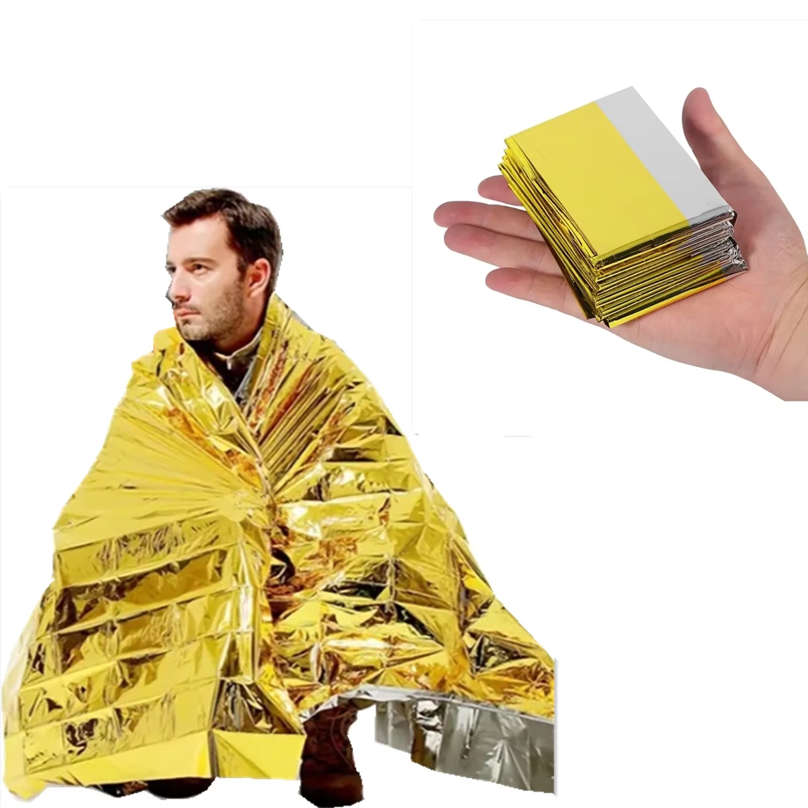 Cobertor de sobrevivência dourado-tira de emergência ao ar livre, cortina à prova d'água, cobertor militar térmico 130x210cm (ouro)
