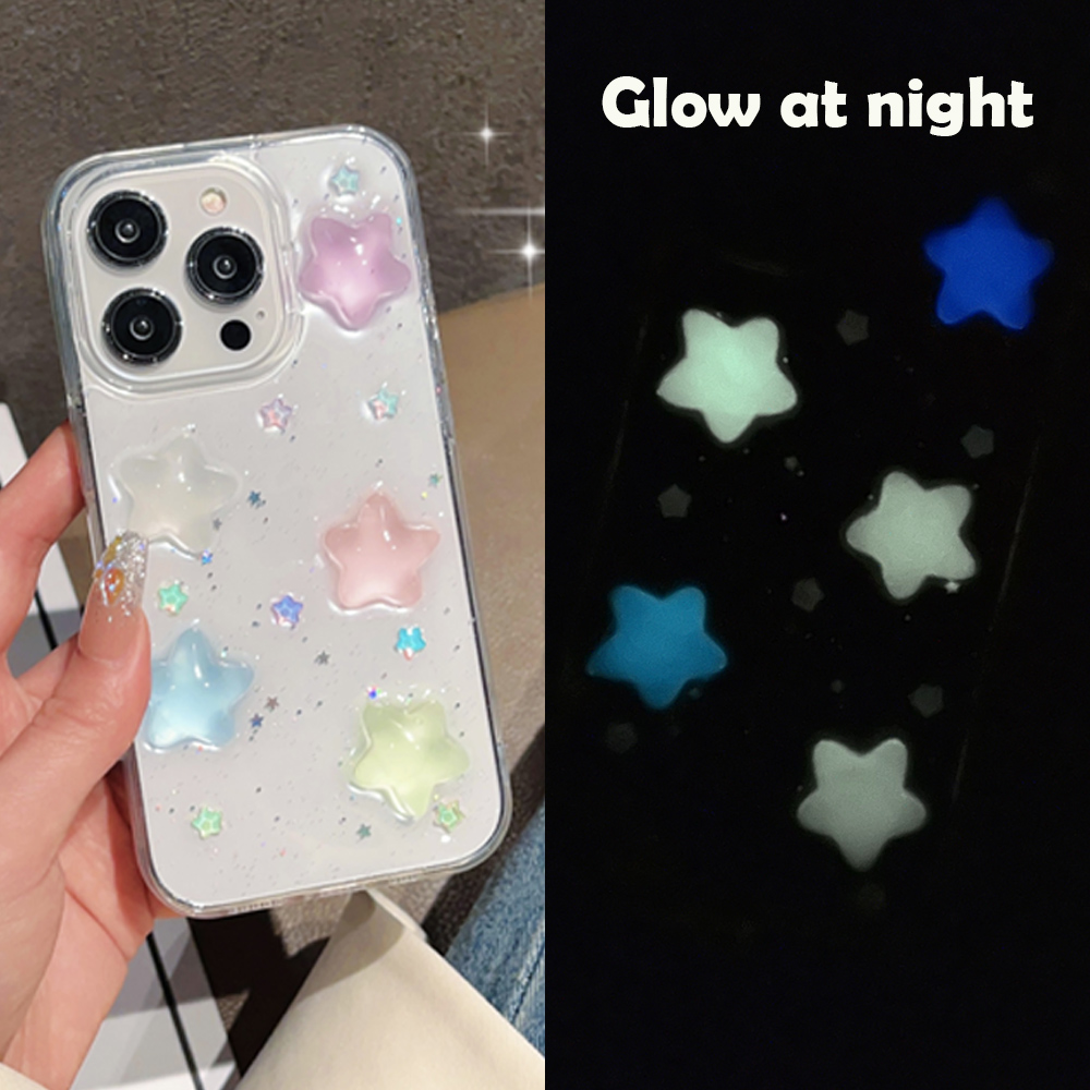 Custodia super carina che si illumina al buio per iPhone 16 15 14 13 17 Pro Max Custodie antiurto IPhone 17 air Soft Cover 3D Star kawaii Coque