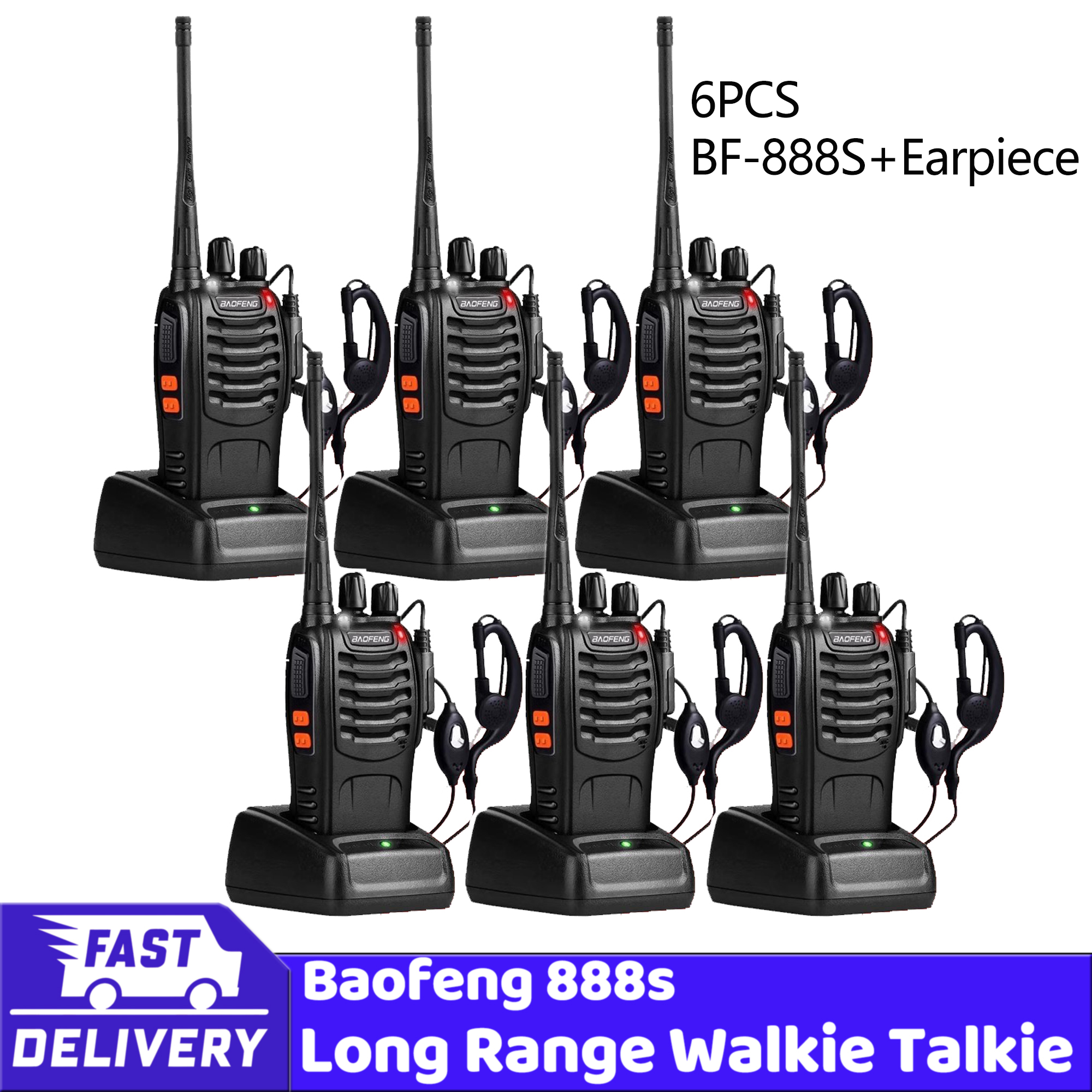 6 peças atacado walkie talkie de longo alcance baofeng BF-888S rádio em dois sentidos 888s uhf 400-470mhz 16 canais 5km distância de comunicação