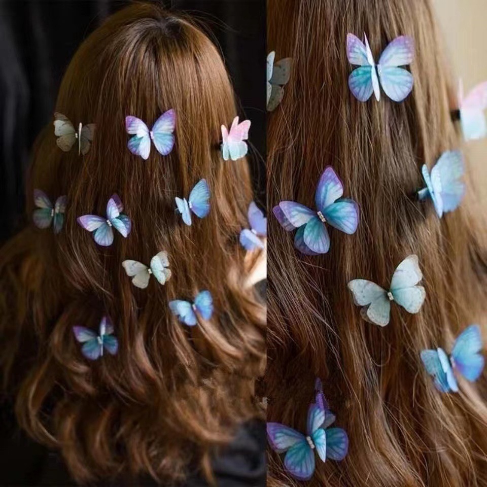 5 pçs nova bonito princesa malha dupla camada borboleta linda meninas grampos de cabelo crianças headwear grampos de cabelo acessórios para o cabelo
