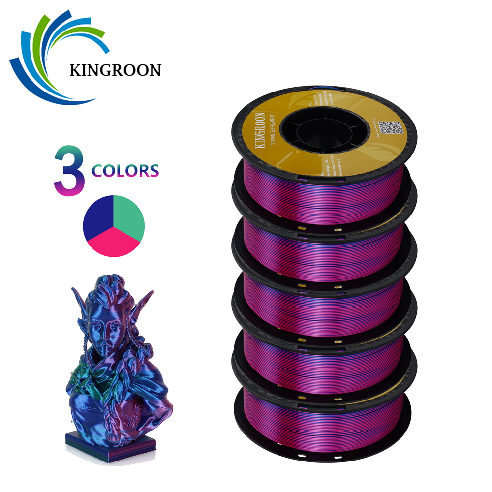 Kingroon 5Kg Tricolor Zijde Pla Filament 3 In 1 Multi-Color 3d Printer Filamenten Pla Drie-Kleur Co-Extrusie, 5 Spoel