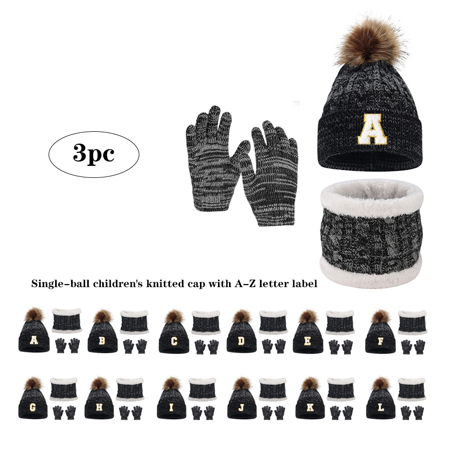Children's caps, scarves, glove sets and knitted caps marked with letters A to Z for children aged 3 to 12