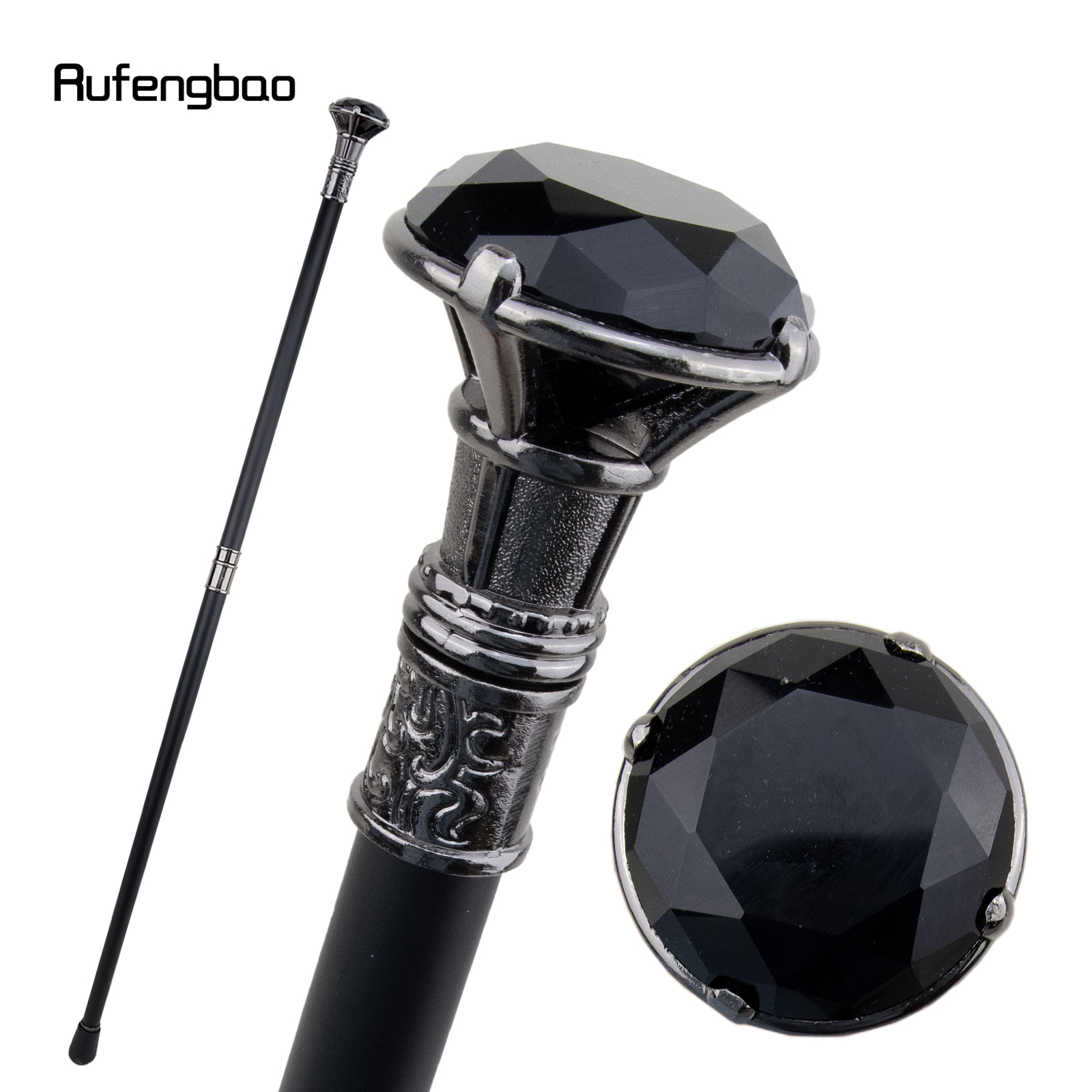Bastón para caminar plateado tipo diamante negro, bastón decorativo a la moda para caballero, bastón elegante para Cosplay, bastón con perilla de 93cm