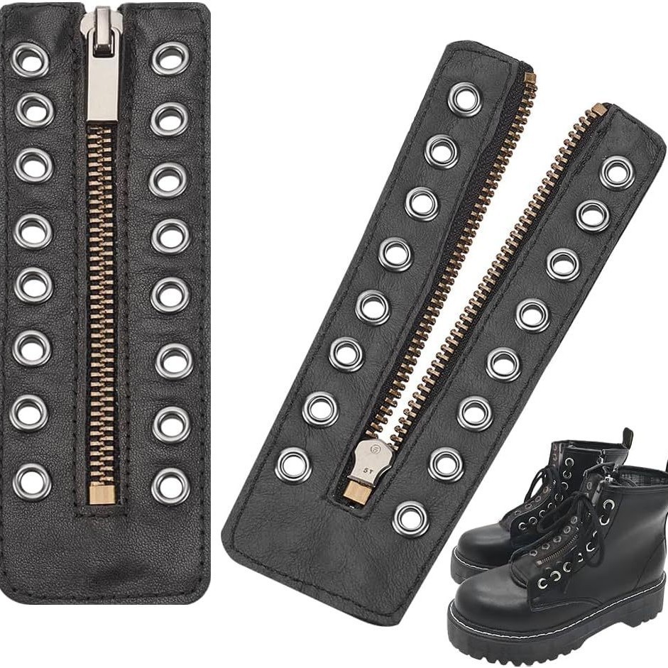 2 Pezzi Lacci per Stivali in Pelle PU con Cerniera, Inserti per Cerniera a 8 Fori, Accessori per Lacci Senza Nodi