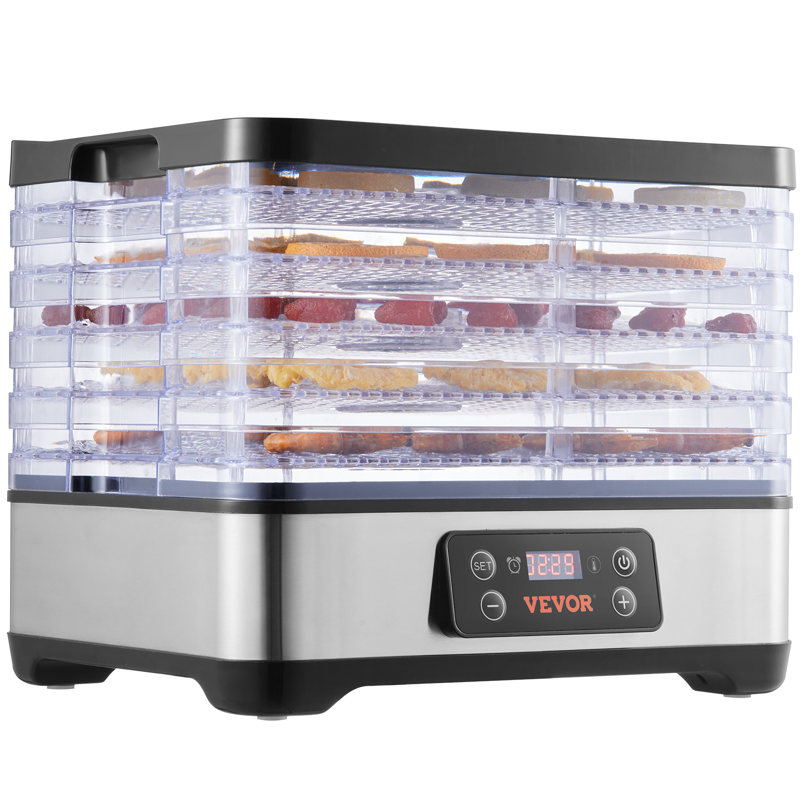 SucceBuy Disidratatore per alimenti a 5 vassoi Essiccatore elettrico per alimenti in acciaio inossidabile da 300 W con timer e temperatura regolabili digitali