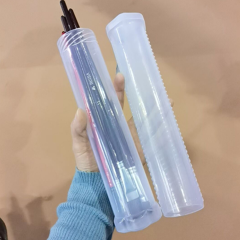 1pc durchsichtiger einziehbarer Bleistift halter aus durchsichtigem Kunststoff, höhen verstellbarer Make-up-Bürsten zylinder mit Deckel, staub dichte kosmetische Bürsten halter box