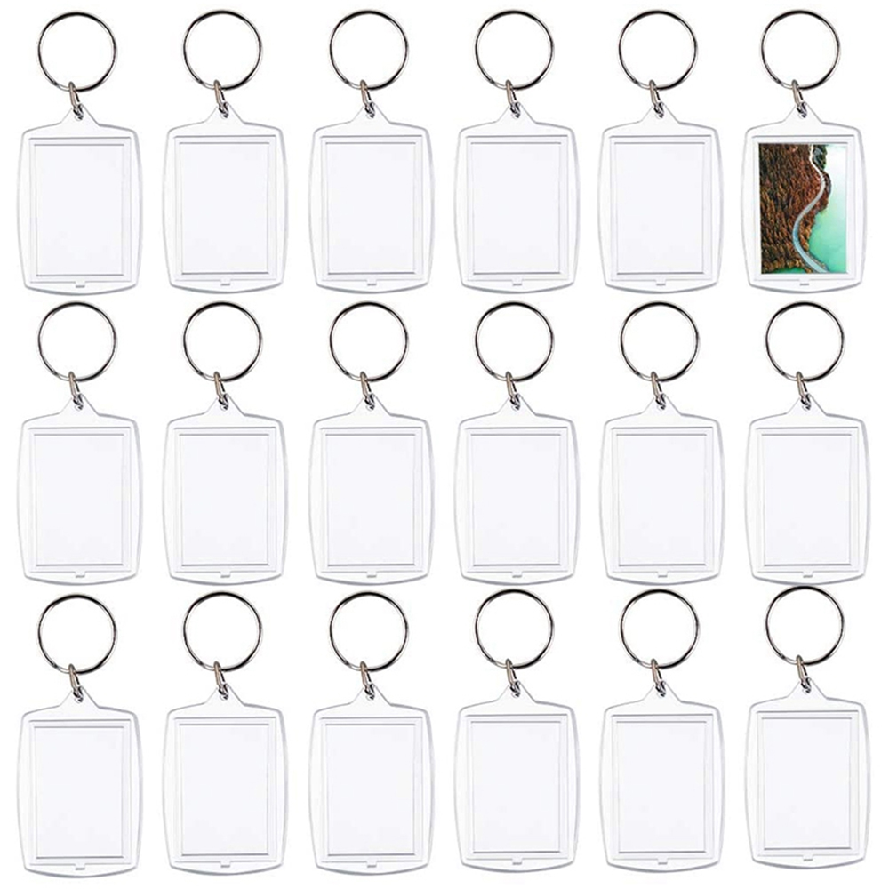 30 Uds. Llavero con marco de fotos acrílico transparente, llaveros con inserción de fotos, rectángulo en blanco para fotos de doble cara, suministros DIY
