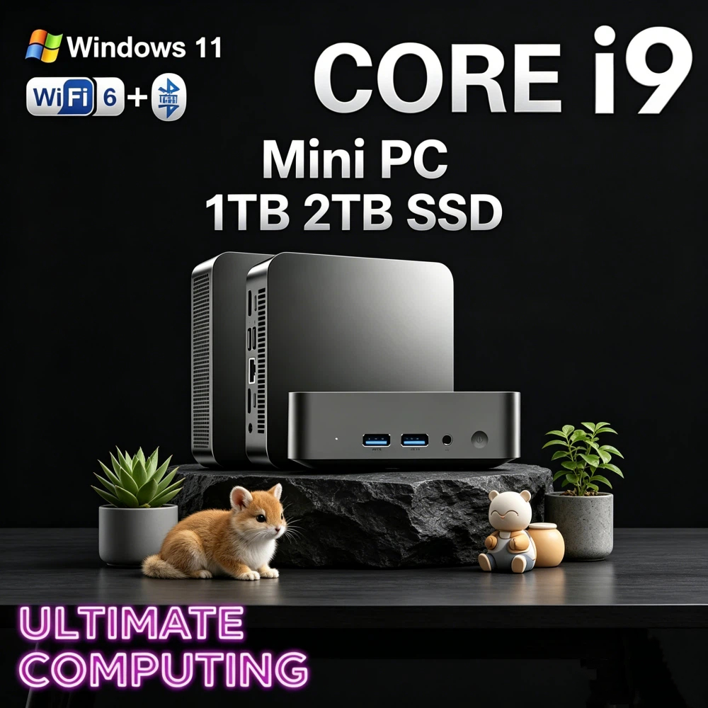 Mini PC Elite Core i9 8950HK con Windows 11 Pro, 32GB de RAM, SSD de 1TB/2TB, WiFi6, BT5.2, 4K HD, para estudio, juegos y oficina, con 3 años de garantía.