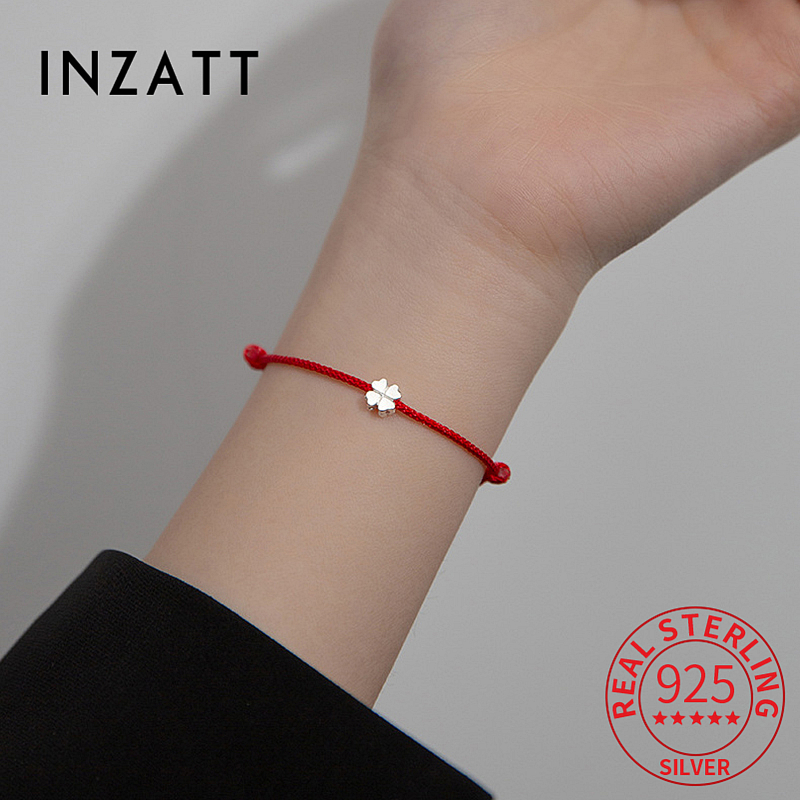 INZATT Klassisches S925 Sterling Silber Blumen Rotes Seil Klee Verstellbares Armband Für Frauen Edlen Schmuck Minimalistischen Zubehör