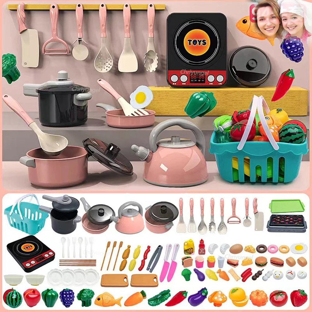 Kinderen Keuken Speelgoed Set 92/69/59 PCS Spelen Keuken Accessoires Kit met Speelpotten Pretend Voedsel Koken speelgoed Peuter Meisjes Jongen Gift
