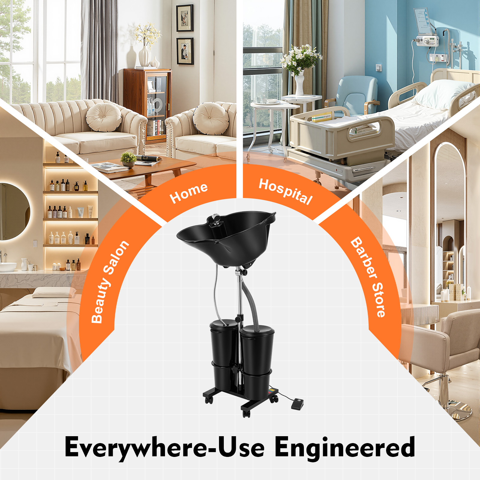 Lavabo Portatile per Shampoo con Doppio Secchio e Pompa Elettrica, Stazione Mobile per Lavaggio Capelli da 10 Litri, Regolabile in Altezza e Angolazione per Uso in Salone e Barbiere