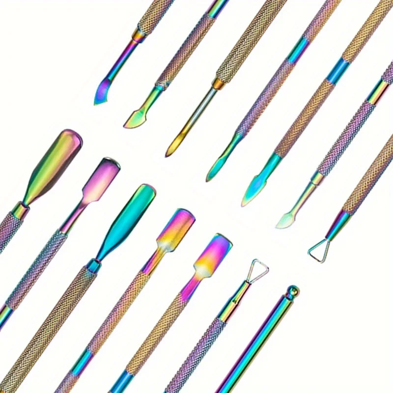 Empujador de cutículas de acero inoxidable de doble punta Multicolor, eliminador de piel muerta para pedicura, manicura, limpiador de uñas, herramientas de cuidado