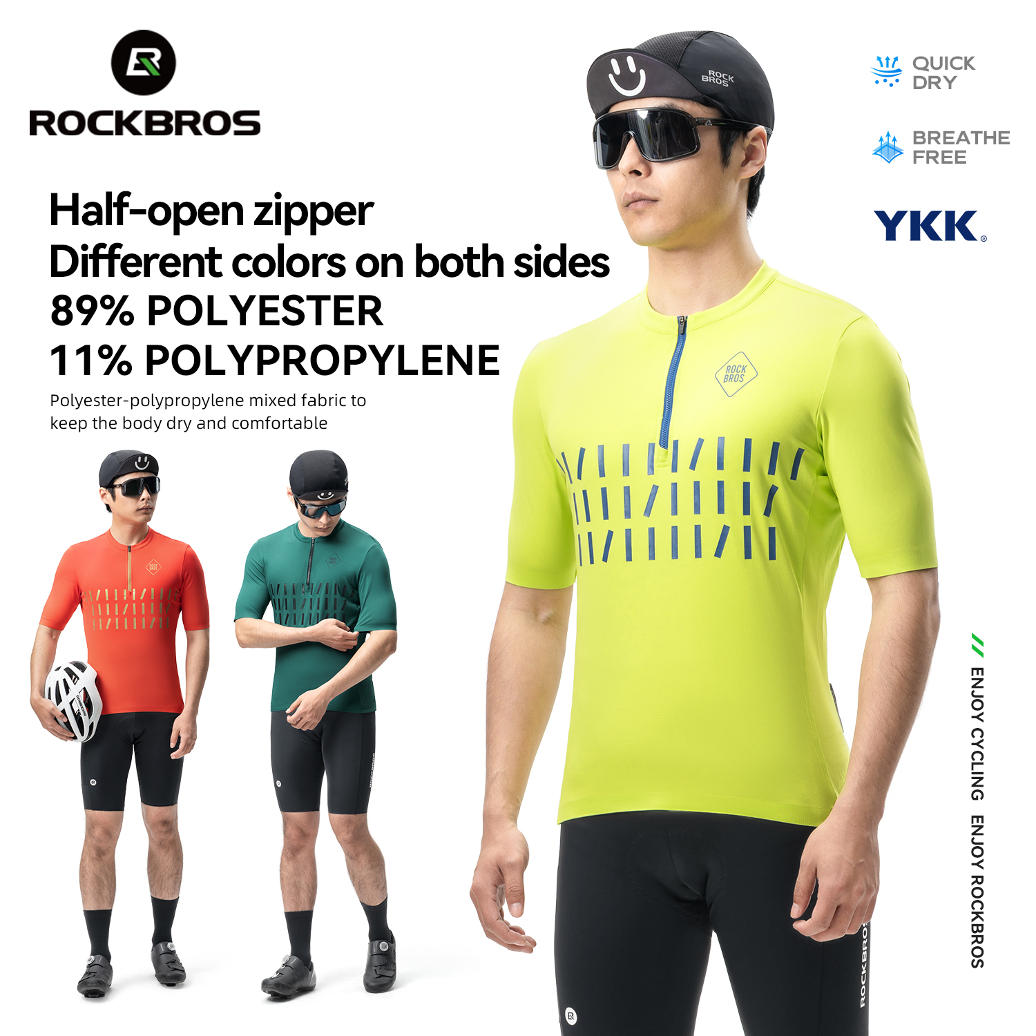 ROCKBROS Męska koszulka kolarska Lekka, oddychająca koszulka z krótkim rękawem Letnia odzież rowerowa Odzież sportowa Szybkoschnąca koszulka na świeżym powietrzu