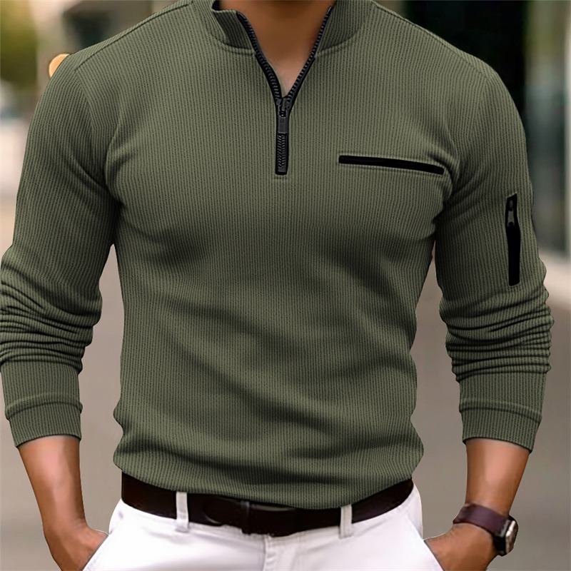 Nueva camisa POLO de manga larga para hombre, ligera, de lujo, informal, para deportes, estilo retro, a rayas, con cremallera, a la moda, para exteriores