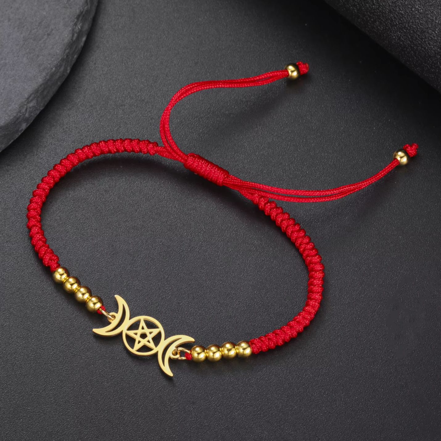LIKGREAT Hexe Dreifachmondgöttin Armband für Damen Herren Luna Pentagramm Charm Verstellbares Seil Hekate Spirale Amulett Pagan Schmuck