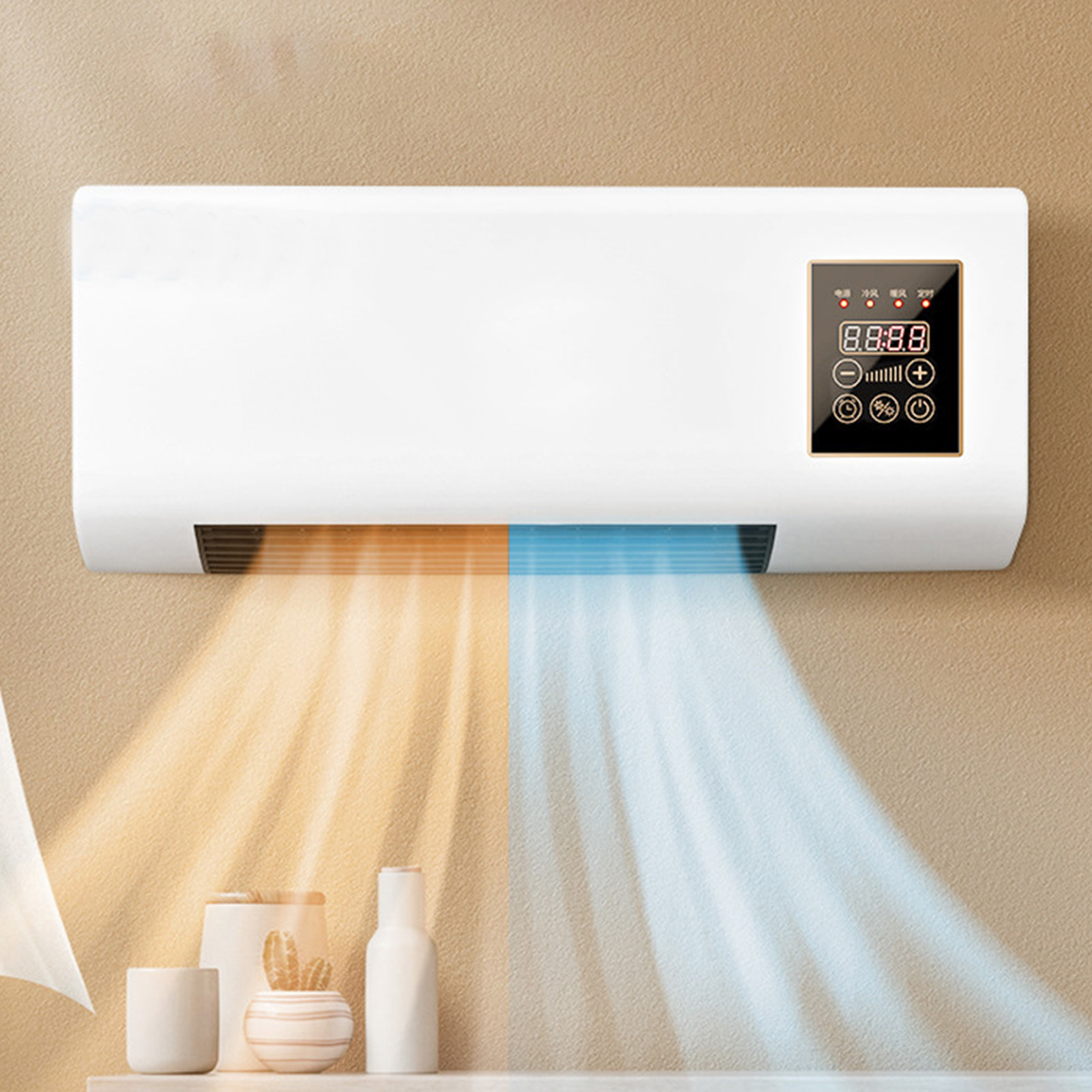 Mini ar condicionado de parede com aquecimento de temperatura constante ABS e PP resfriamento e aquecimento rápido para sala de estar