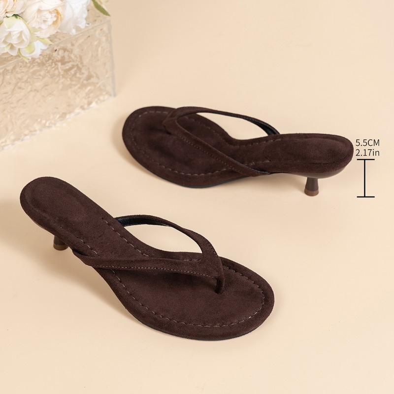Women Brown Heeled Sandals with Thin Heel Comfortable Summer Flip Flops for Beach Vacation Party Casual Fashion Style Daily Wear