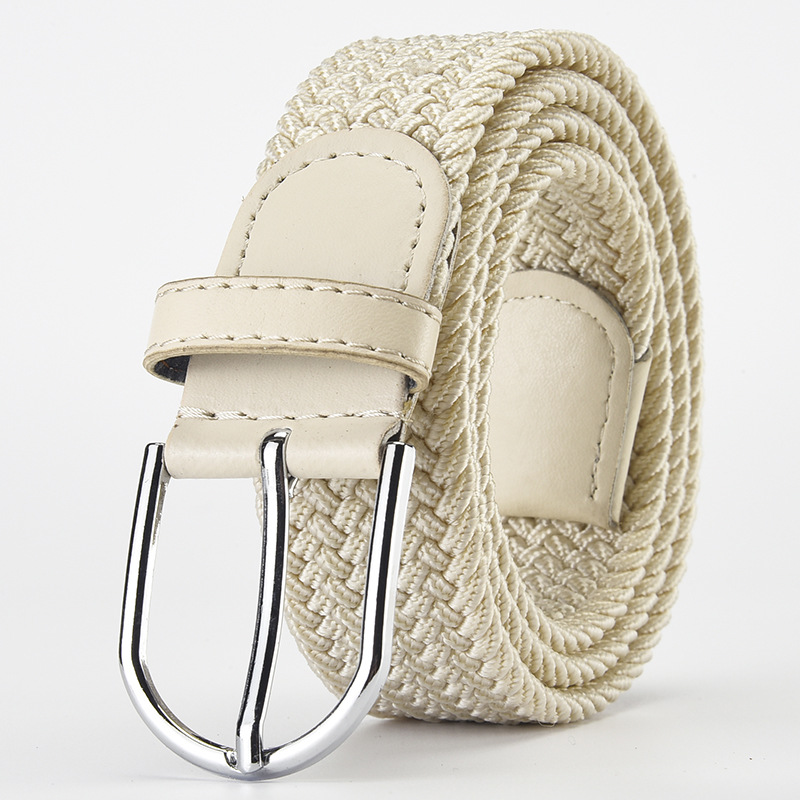 2024 neue Design Sehr Beliebte Männer Gürtel Beige Weiß Luxus Woven Stretch Casual Legierung Schnalle Nadel Elastische Frauen Leinwand 105 cm