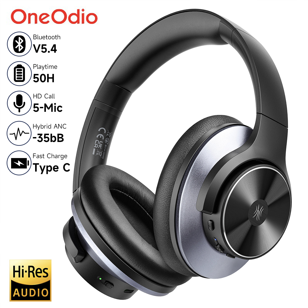 Oneodio casque bluetooth 5.4 sans fil avec hybride suppression active du bruit, audio haute résolution hi res, ecouteurs sans fil sur l'oreille, ANC avec microphone, charge rapide de type c