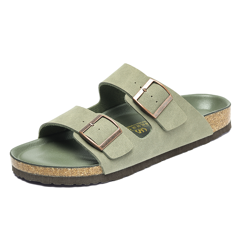 Sandal Gabus Pria Wanita Musim Panas Sandal Slip On Kasual Slide Kulit Microfiber Bakiak Gesper Ganda