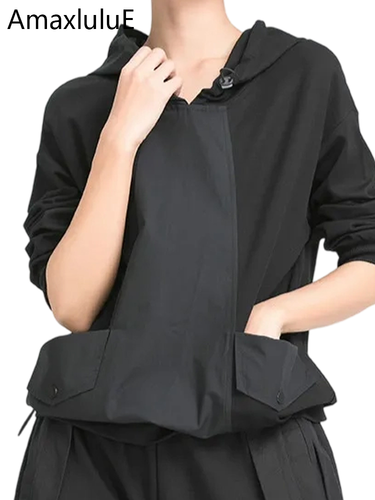 Amax luluE estilo europeo señoras verano negro sudaderas mujer ocio Punk moda sudaderas con capucha Vintage ropa de gran tamaño