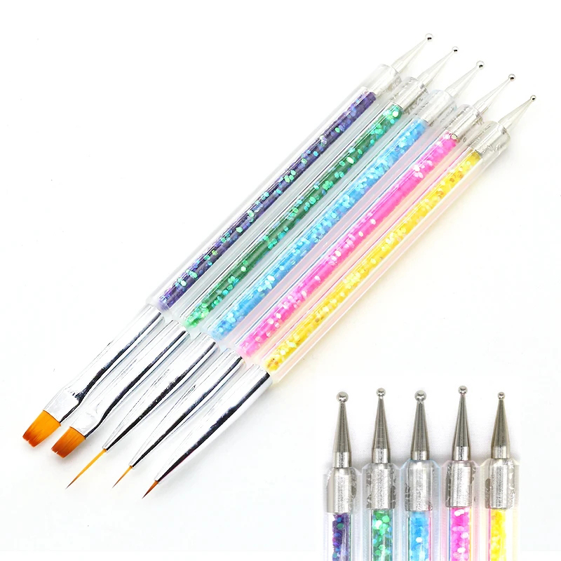5 PC Nails Art Dotting ปากกาวาดอะคริลิค Liner อุปกรณ์แปรง Rhinestone อัญมณี Picker UV เจลจิตรกรรมเล็บอุปกรณ์เสริมเครื่องมือ