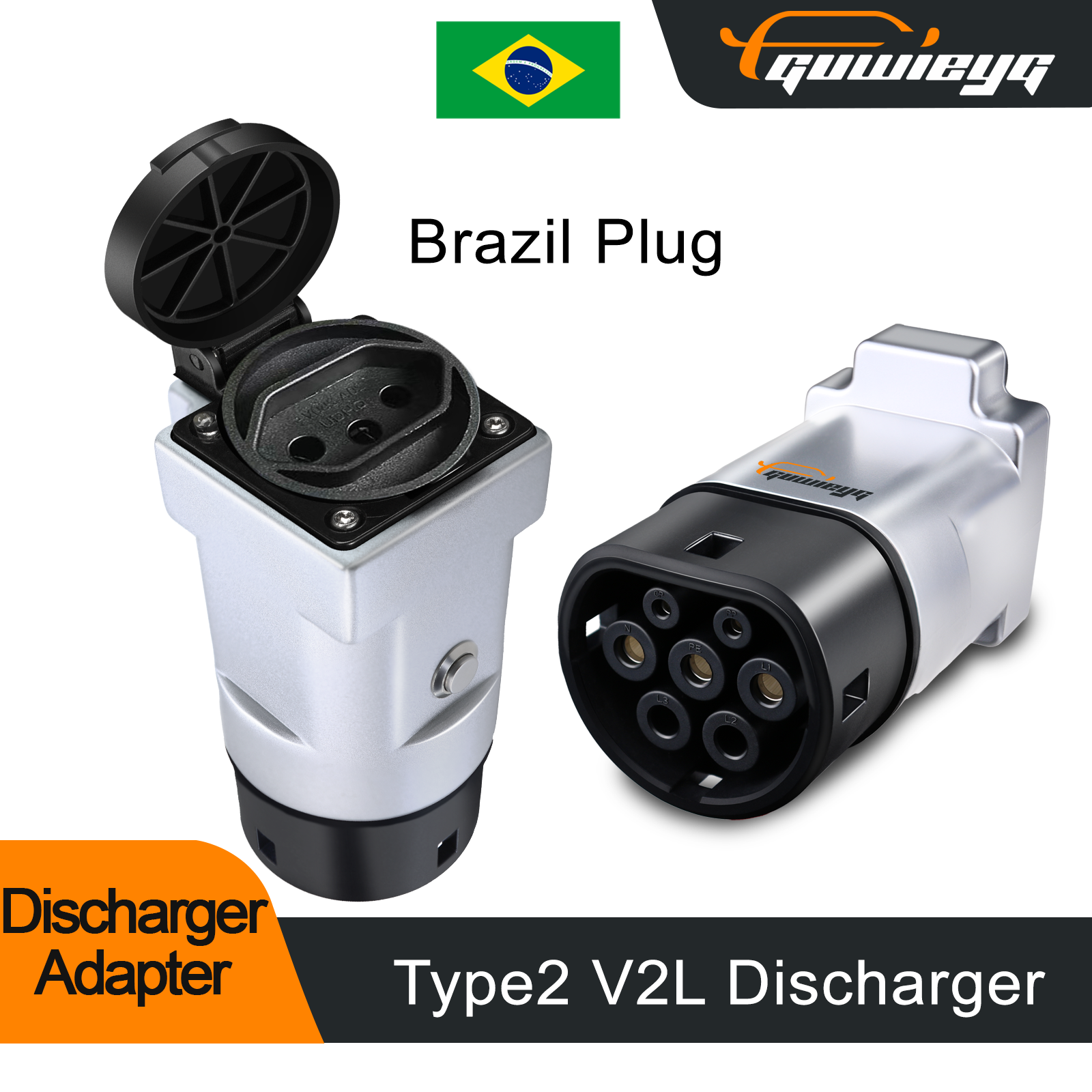 Nova atualização v2l descarregador brasil plug para type2 carro descarga ev cabo adaptador suporte mg byd v2l veículo para carga tipo 2