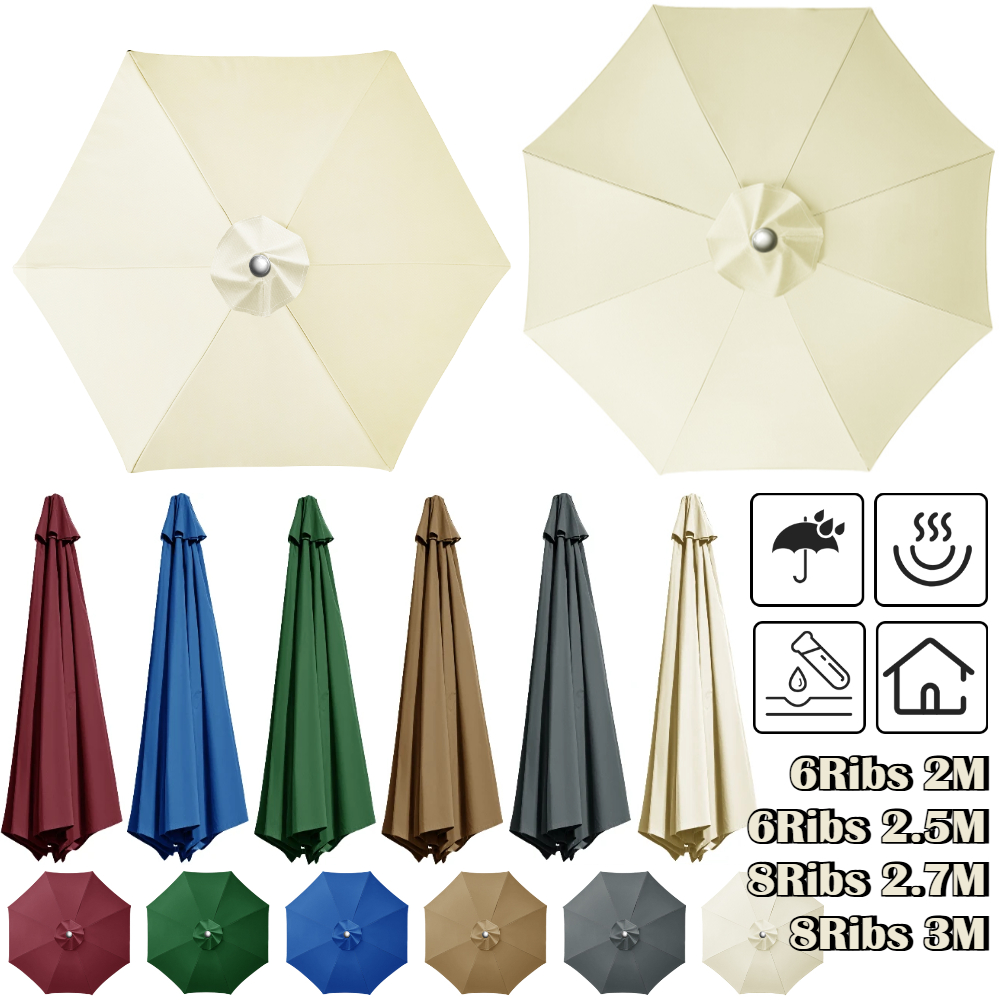 6/8Ribs Polyester Sunshade Cloth Outdoor Patio Umbrella Surface Replacement Cloth Rainproof Sunshade Cloth