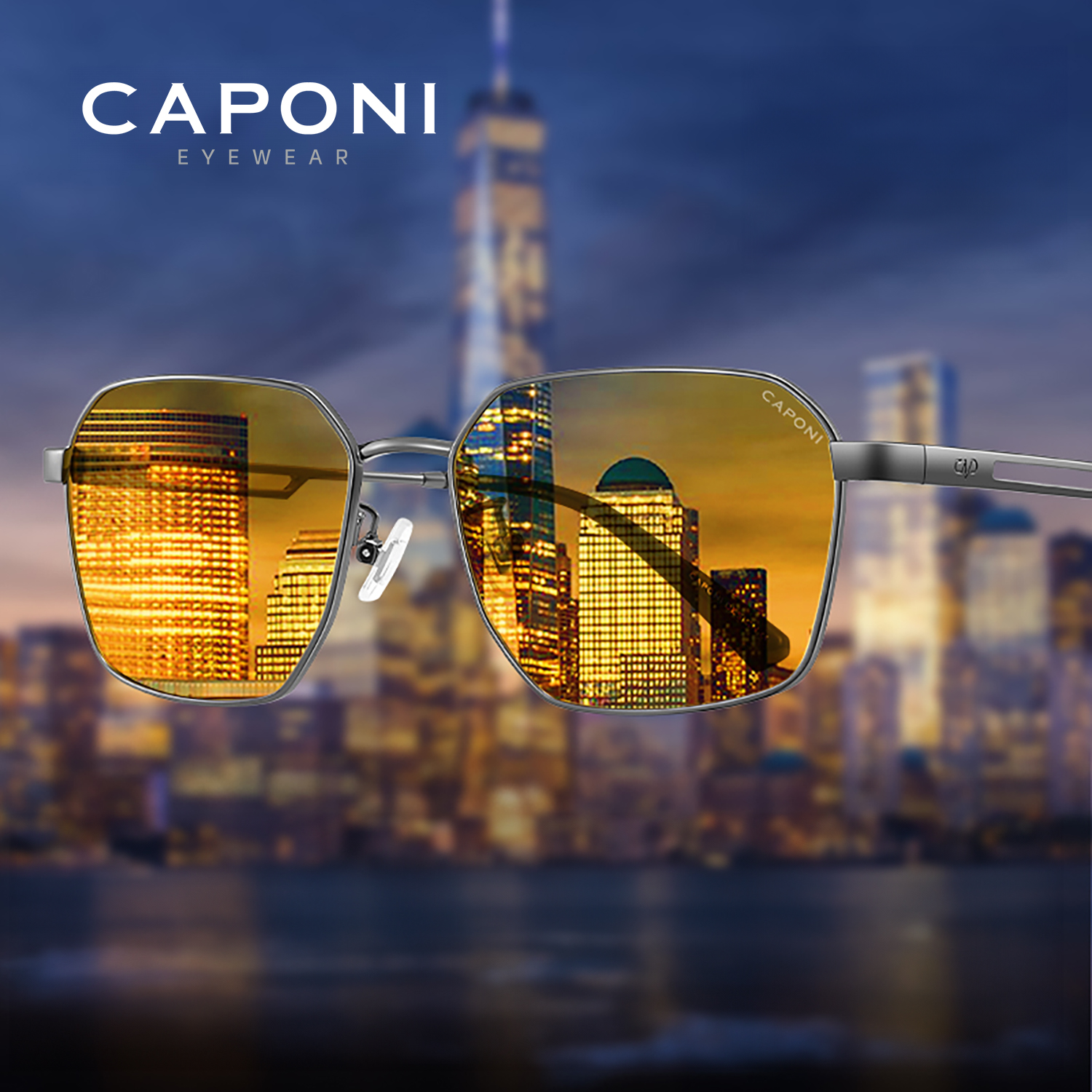 Okulary przeciwsłoneczne męskie CAPONI Night Vison, nowy model, oryginalny design, fotochromowe, brązowe, do jazdy samochodem, UV400, żółte szkła BSYS24708