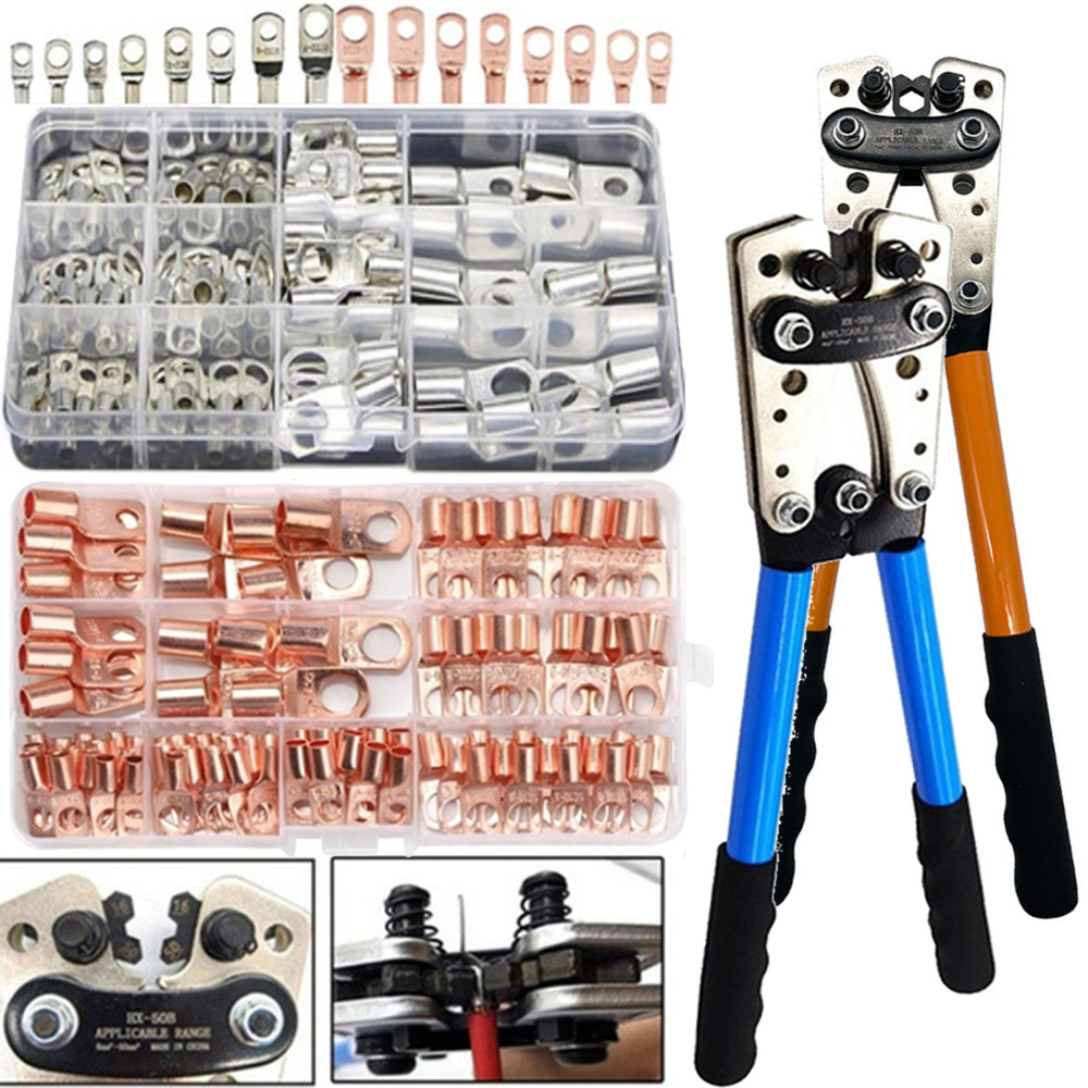 2 Kleur Handgereedschap Kabel Krimptang HX-50B 6-50mm2 AWG 8-1/0 Geschikt Kabelschoen Auto Koperen Ring Terminal Klemmer