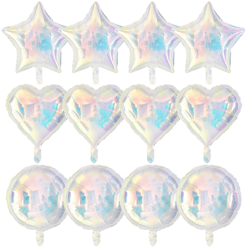 3/12 buah balon Foil transparan Laser hati bintang Helium Air Globos untuk pesta ulang tahun anak-anak dekorasi Natal mandi bayi