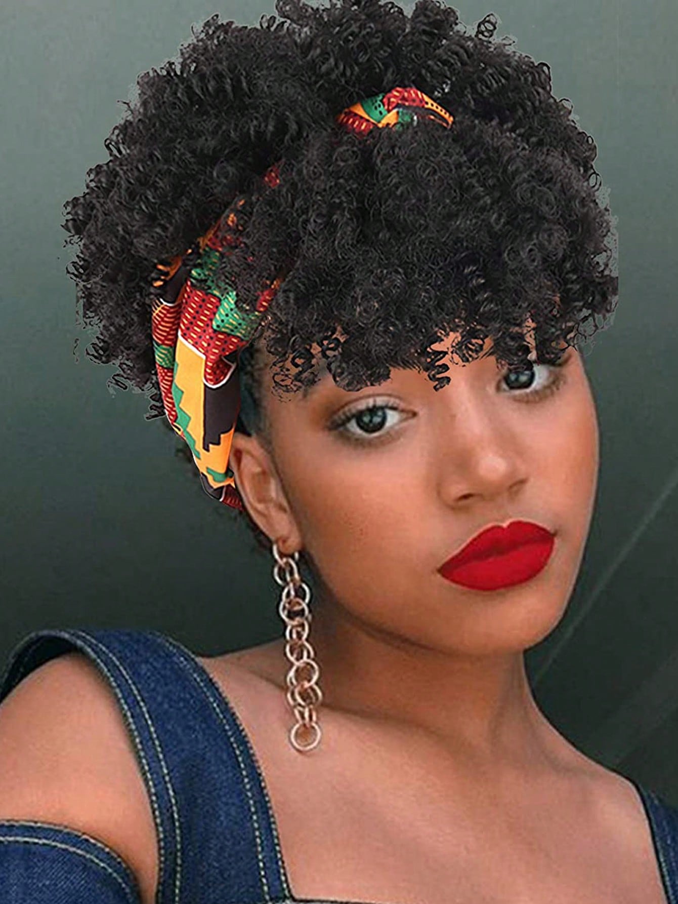 Wig Rambut Keriting Wanita Hitam dengan Jilbab dan Rumbai, Wig Dibungkus 2-In-1, Wig Sintetis Rambut Keriting Afrika Pendek dengan Jilbab