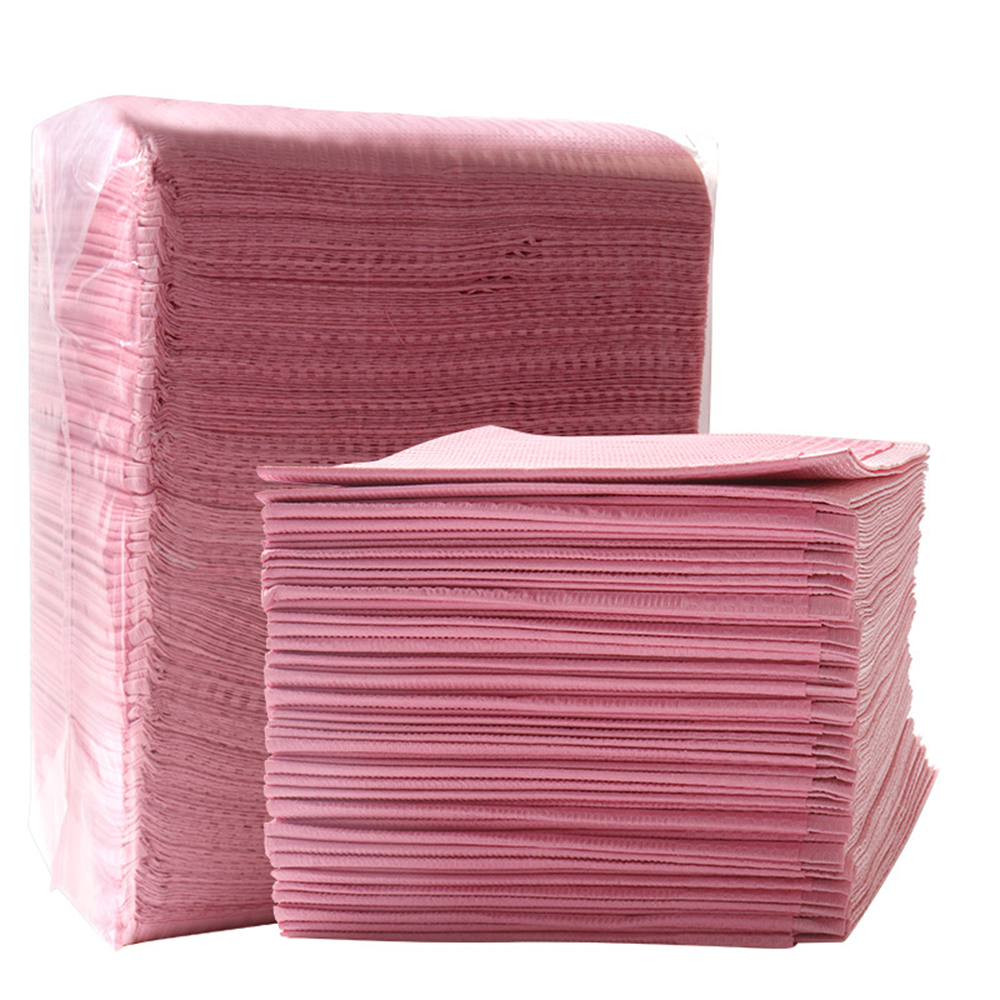 Tapete desechable para mesa de manicura de uñas, papel rosa impermeable para decoración de uñas, almohadillas plegables para tatuajes de 3 capas, almohadilla para manicura para salón de uñas de 17 pulgadas