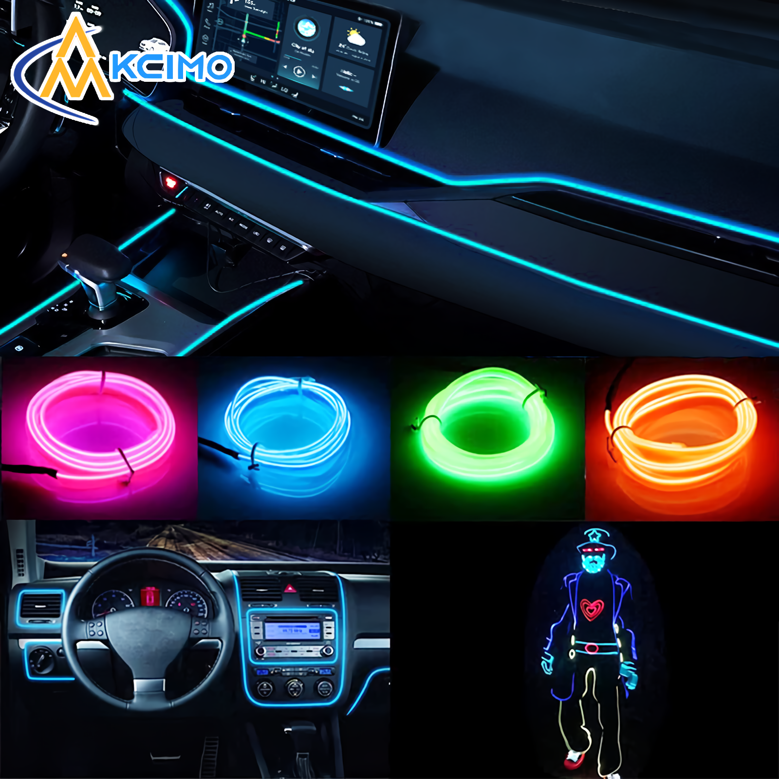 Lámpara decorativa Led para Interior de coche, tira de neón con cableado EL, luz ambiental Flexible, USB, ambiente de fiesta, estilo de coche, 1/3/5M