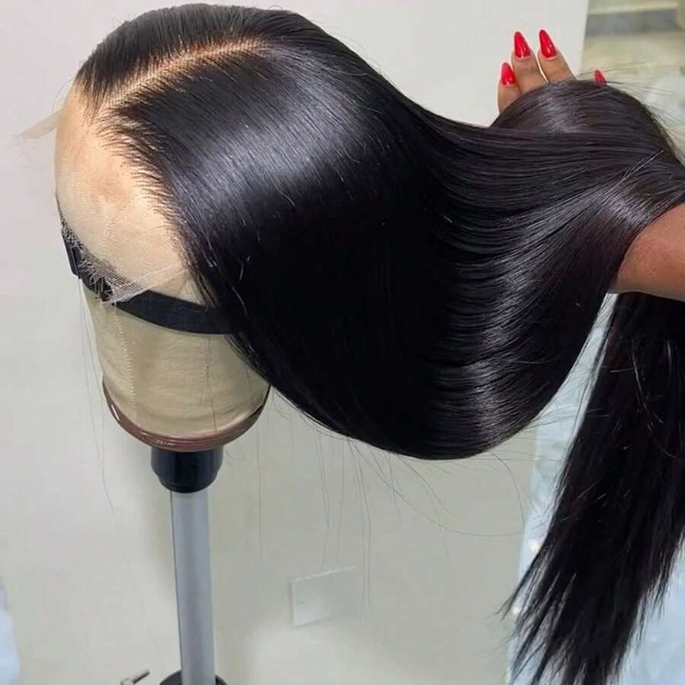 Peruca de Cabelo Humano Liso de 40 Polegadas com Frontal HD 13x6, Cabelo Humano Cru de Comprimento Real, Peruca de Renda, Envio Grátis de Armazém Internacional