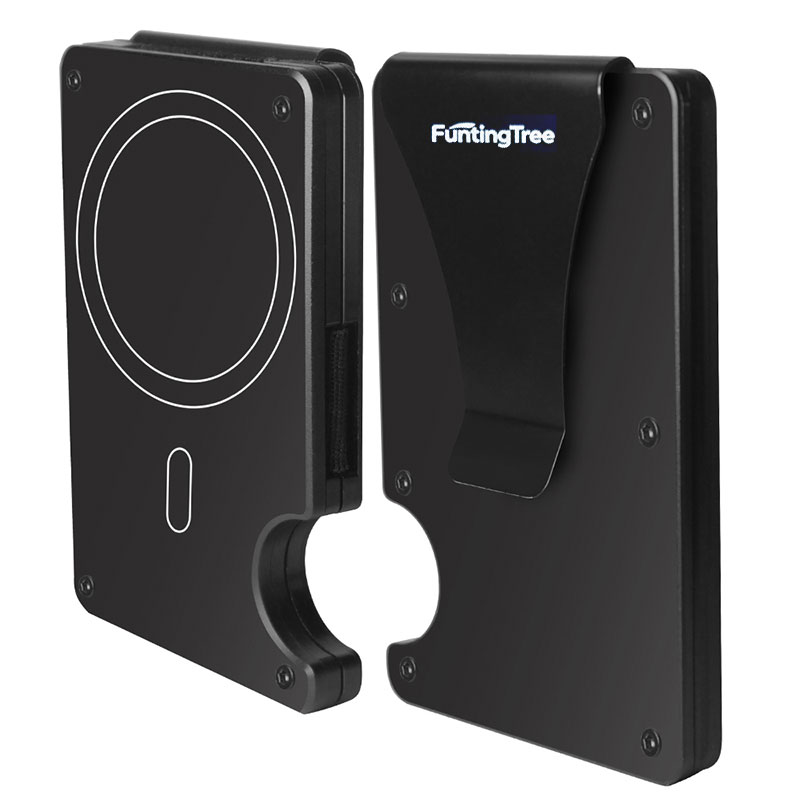 Compatible con billetera MagSafe, billetera delgada para hombres con clip para dinero, tarjetero de metal con bloqueo Rfid, billetera magnética minimalista