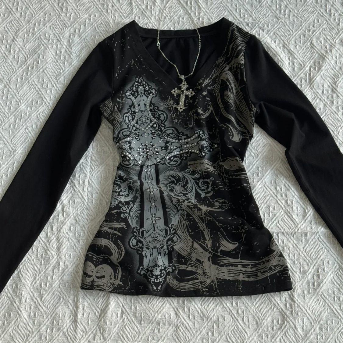 レトロヒップホップY2K Tシャツ ファッション レディース セクシー 長袖 ゴシック ヴィンテージ パンク ストリートウェア トップス カジュアル スリム ホットガール 秋Tシャツ