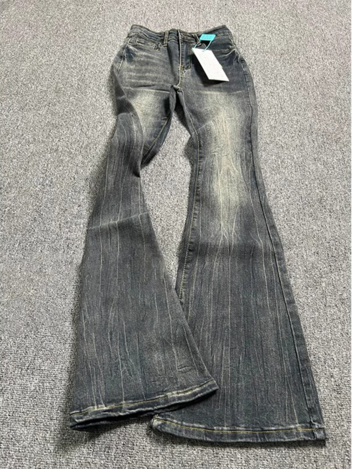 Pantalon évasé en Denim délavé surdimensionné pour femme, taille haute, Slim, noir, gris, Style américain, Vintage, Long, printemps été