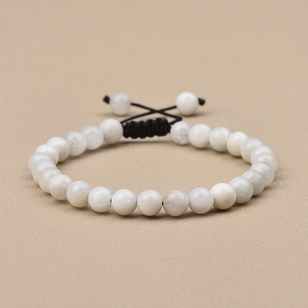 6mm Moonston Aquamarine Ajustable Beaded Bracelet Natural Gem Crystal Energy Inspired Gift Suitable For Men And Women