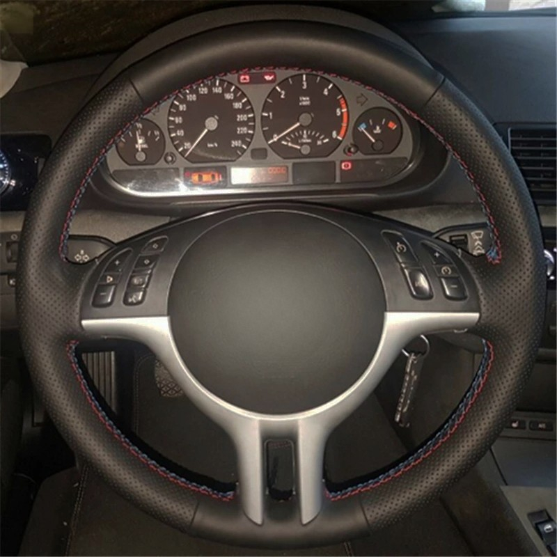 Coprivolante per auto antiscivolo in pelle nera volante originale treccia accessori auto per BMW E39 E46 325i E53 X5
