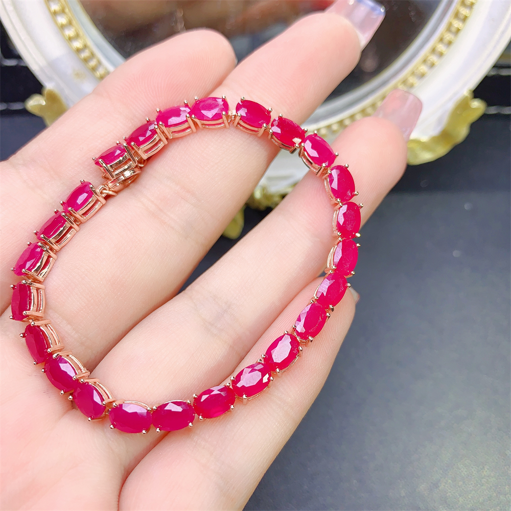 S925 Gelang Asli Perak Mawar Emas Murni untuk Wanita Gelang Permata Rubi Alami Pesta Pernikahan Perhiasan Berkualitas Tinggi