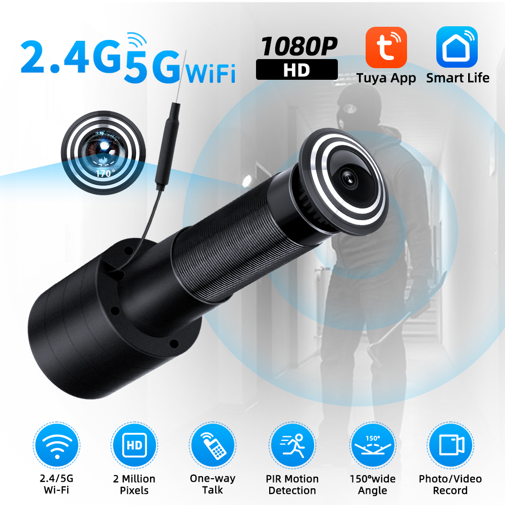 Tuya-mirilla de vídeo inteligente, cámara Wifi de 2,4G y 5G, detección de movimiento, visor de puerta, intercomunicador inalámbrico de seguridad para el hogar, grabación automática