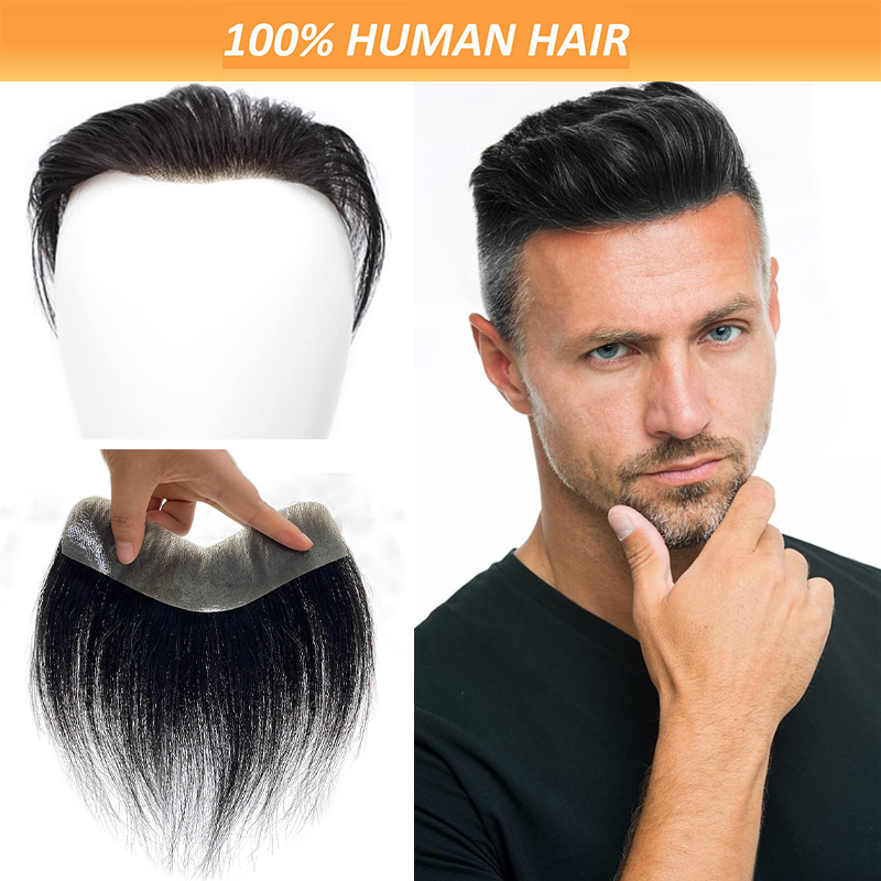 Peluquín frontal con bucle en V para hombre, 100% cabello humano frontal, sistema de reemplazo masculino de cabello Natural, postizo de PU, extensiones invisibles
