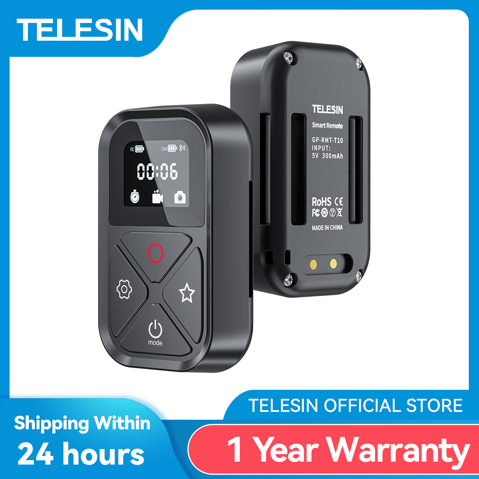 TELESIN-mando a distancia con Bluetooth para Cámara de Acción, dispositivo con tecla de acceso rápido, pantalla de visualización, accesorios para GoPro Hero 13, 12, 11, 10, 9, 8, 80M