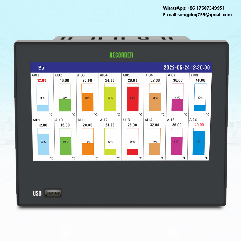 เครื่องบันทึกข้อมูลแบบหน้าจอสัมผัส 32 ช่องสัญญาณ พร้อมตัวควบคุม RS485 Modbus USB สำหรับบันทึกข้อมูลแรงดัน อุณหภูมิ และการไหล  สำหรับการทดสอบ